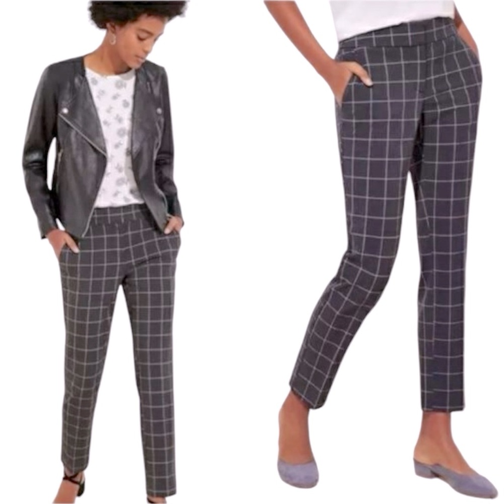 LOFT ‘Julie’ Slim Fit Cropped Pants Grey With Pink Stripes | Size 2